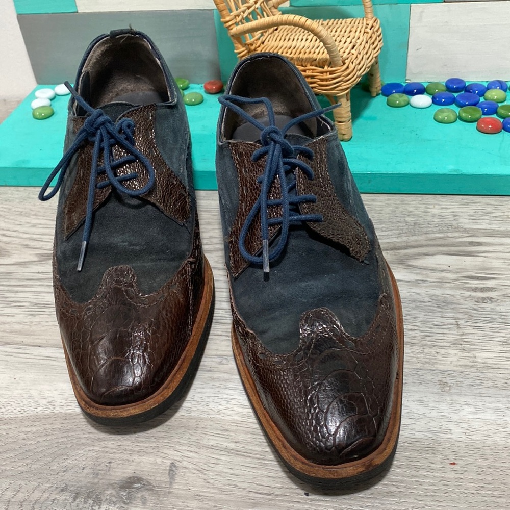 David X Brown Alligator and blue suede  Size 8 made in Mexico
